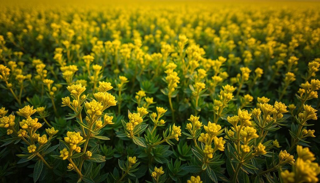 A lush, vibrant field of Euphorbia Hirta plants, their delicate leaves and tiny yellow-green flowers gently swaying in a warm, golden afternoon light. The foreground is filled with the intricate details of the plant's structure, showcasing its distinctive pointed leaves and clusters of tiny blooms. The middle ground reveals a more expansive view, with the plants growing in a natural, organic arrangement, creating a tapestry of verdant greens and subtle hues. In the background, a soft, hazy horizon suggests a tranquil, pastoral setting, adding to the overall sense of serenity and timelessness. The entire scene is captured with a shallow depth of field, emphasizing the beauty and delicacy of this remarkable medicinal plant. A lush, vibrant field of Euphorbia Hirta plants, their delicate leaves and tiny yellow-green flowers gently swaying in a warm, golden afternoon light. The foreground is filled with the intricate details of the plant's structure, showcasing its distinctive pointed leaves and clusters of tiny blooms. The middle ground reveals a more expansive view, with the plants growing in a natural, organic arrangement, creating a tapestry of verdant greens and subtle hues. In the background, a soft, hazy horizon suggests a tranquil, pastoral setting, adding to the overall sense of serenity and timelessness. The entire scene is captured with a shallow depth of field, emphasizing the beauty and delicacy of this remarkable medicinal plant.