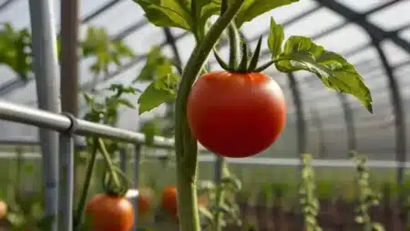 Culture Tomate : +7 Secrets ULTIMES Pour Une Récolte Miraculeuse en 2024 2 Plant de tomate chargé de fruits rouges mûrs et juteux dans un potager ensoleillé, illustrant une culture tomate réussie grâce à des techniques secrètes.