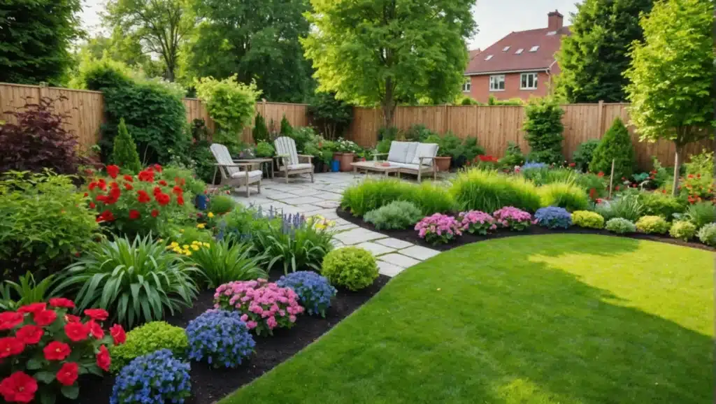 10+ Conseils Design Jardin pour Transformer Radicalement Votre Espace Extérieur 2 Jardin luxuriant et bien structuré suivant des conseils design jardin experts, avec un coin salon accueillant.