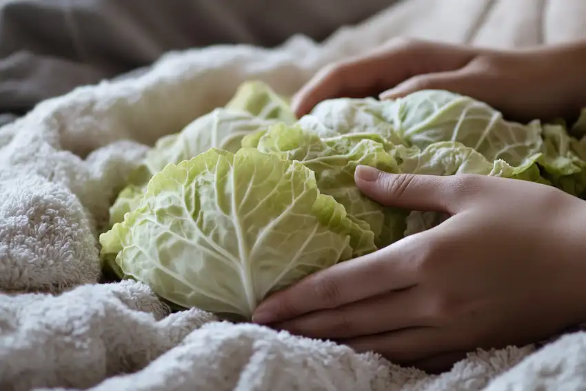 Feuilles de Chou sur la Poitrine : L'Incroyable Remède Naturel 2025 pour Congestion et Toux 2 Application d'un cataplasme de feuilles de chou sur la poitrine pour un soulagement naturel de la congestion bronchique